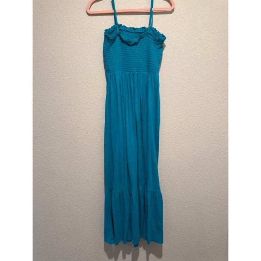 New Anthropologie Smocked Flounced Teal Blue Green Tiered Marisol Maxi Dress S - Picture 8 of 8